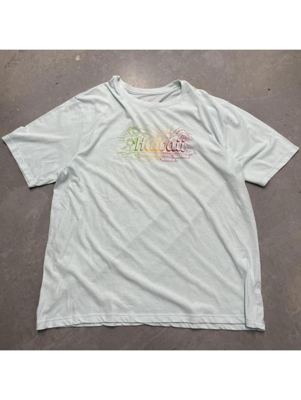 Hurley Hawaii Graphic T Shirt Mens XL Light Blue Tropical Beach Tee
